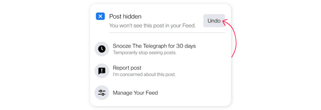 How to hide and unhide a post from your Facebook Feed - Undo