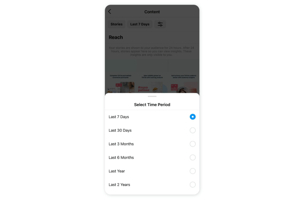 How to check Instagram analytics for Stories - select time period