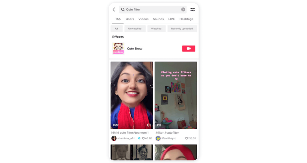 How to search for a filter you see on TikTok