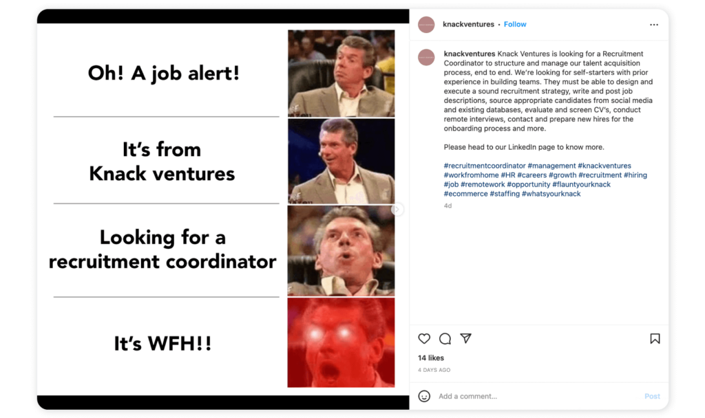 We’re hiring: Instagram post examples
