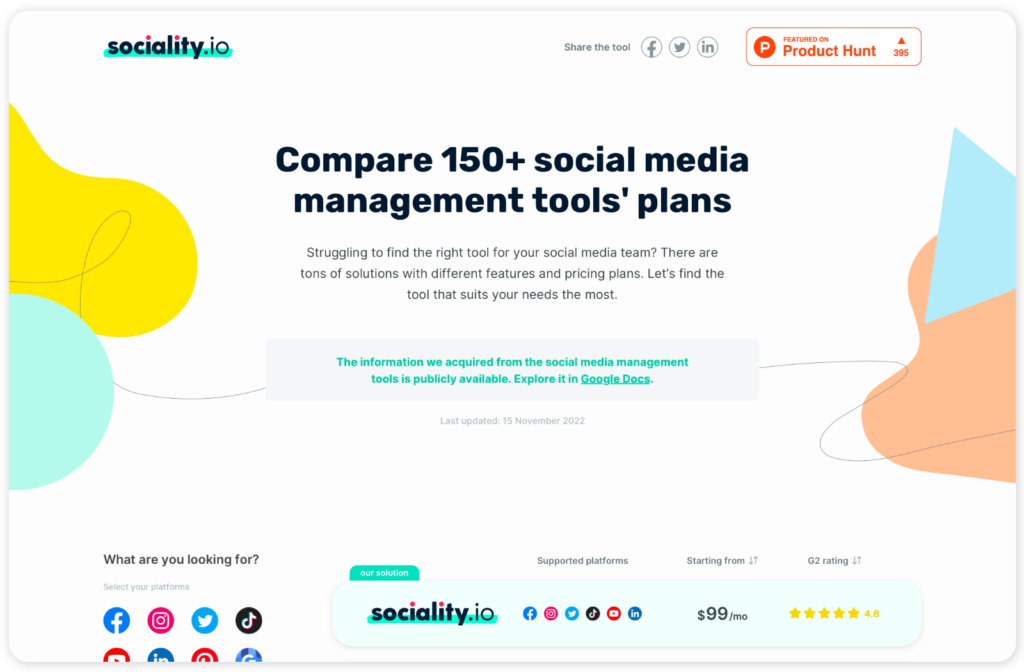 Sociality.io 2022 year review - Side project: Social media tools comparison