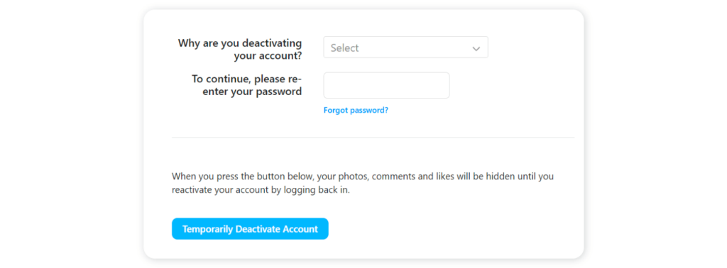 How to deactivate an Instagram account on desktop or mobile browser - Step 5