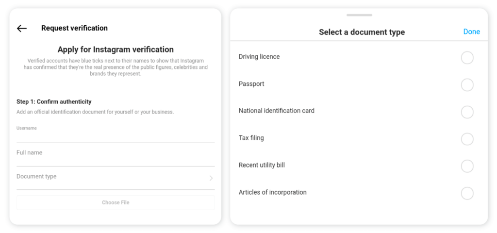 How to get verified on Instagram? - Official documents