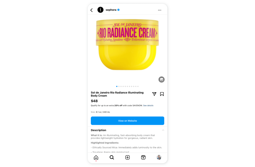 Instagram Shopping features - Product listing