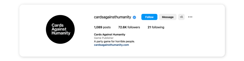 Funny Instagram bios - Cards Against Humanity