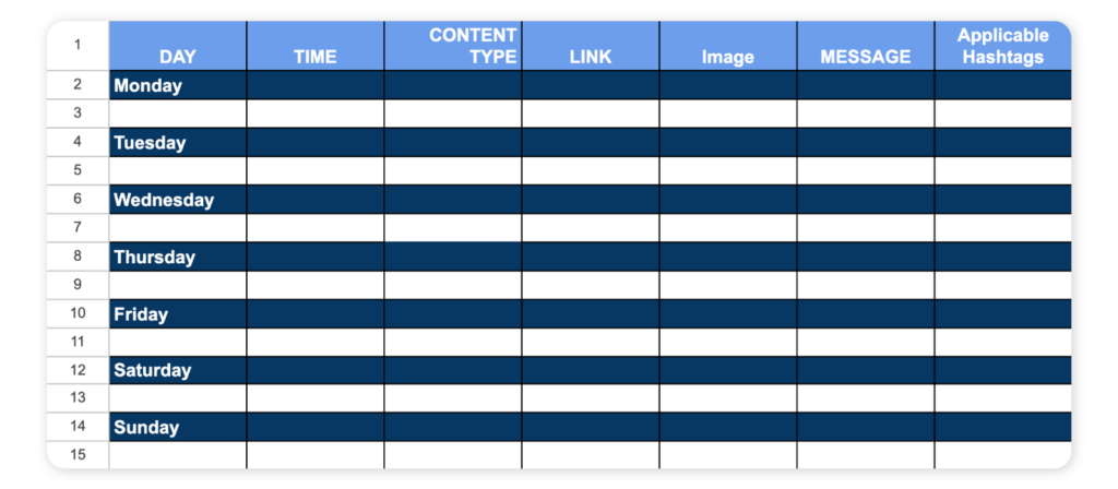 Social media planning template