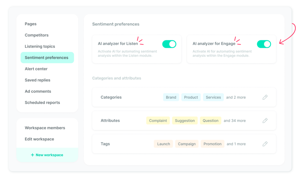 AI Sentiment Analysis for the Listen and Engage module